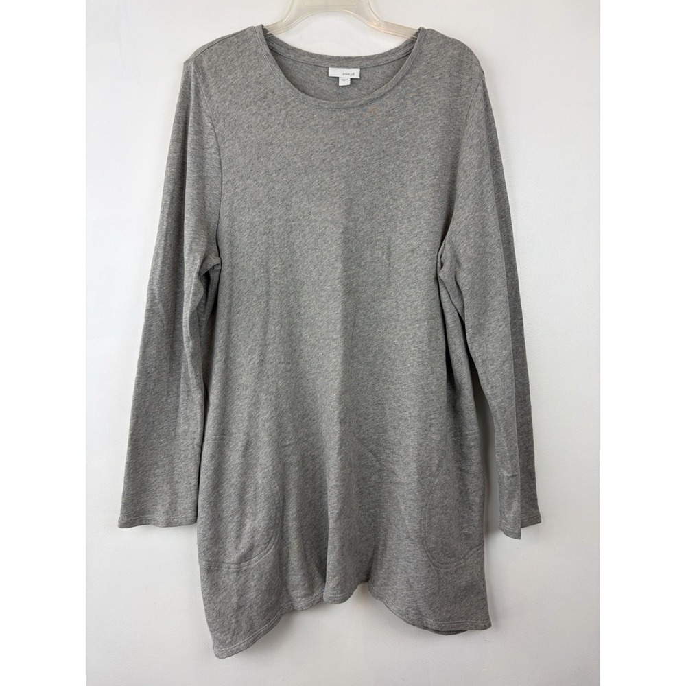 J Jill Tunic Top Womens Large Deep Pullover Blouse Gray Stretch Casual Comfort